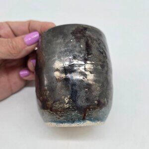 Handcrafted Ceramic Planter Cup With Smoky Glaze Raku Style